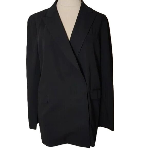 J. Crew Black Double Breasted Flat Front Wrap Blazer Hidden Button Jacket - Picture 1 of 8